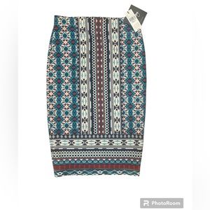 By & By Navy, Red, Teal Aztec Pencil Skirt Small.‎